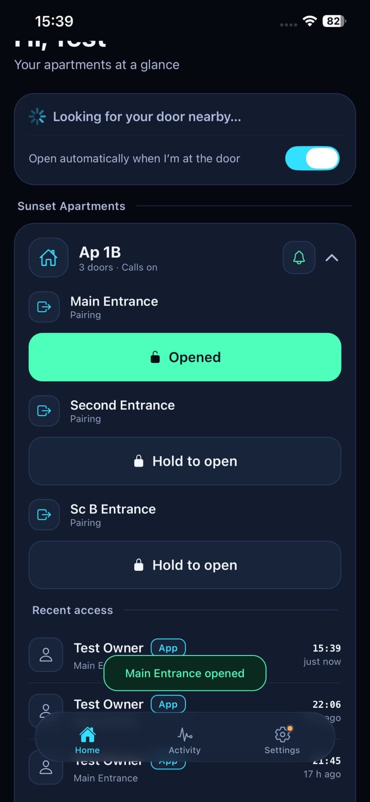 The Main Entrance, just opened from the app
